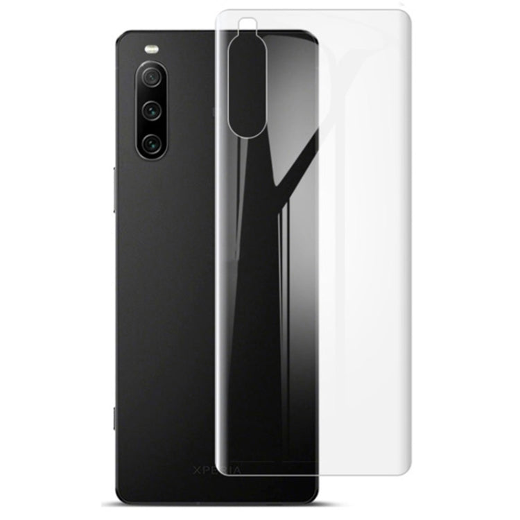 Clear hydrogel film phone back protector on black Xperia-style phone