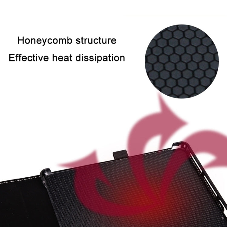 Wine red tablet PC case with textured honeycomb heat-dissipation panel detail