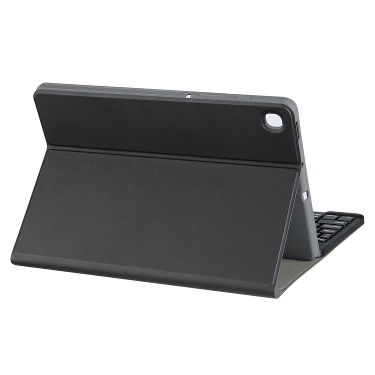 Black tablet folio case with built-in stand and rounded corner cutout