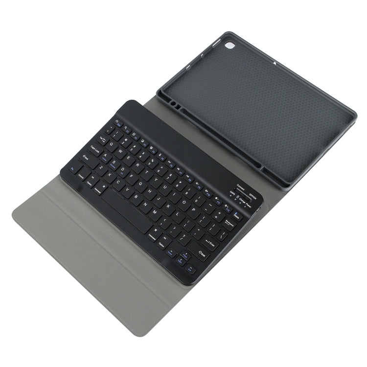 Gray tablet keyboard case with black keyboard and back cover