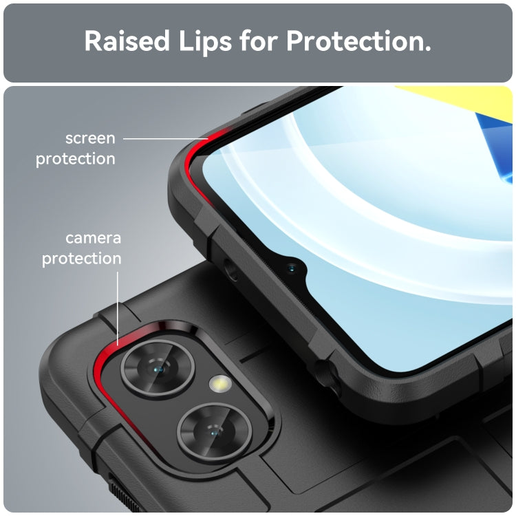Black TPU phone case with raised bezel for screen protection and protected camera bump