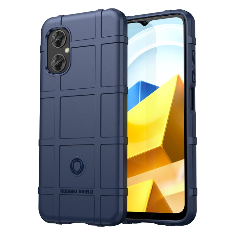 Blue rugged TPU phone case with raised edges and camera cutouts for full coverage