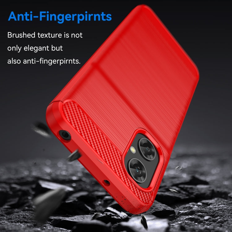 Red brushed texture TPU phone case with dual camera cutout and card-edge grip