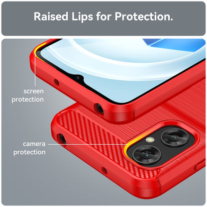 Red TPU phone case with raised screen and camera lip, brushed texture back