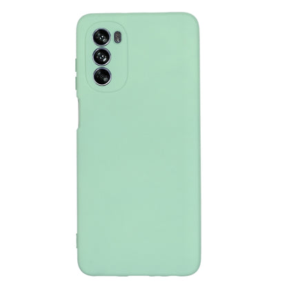 Mint green full-coverage silicone phone case with triple camera cutout