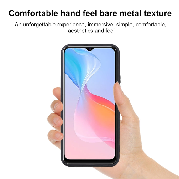 Black TPU phone case on smartphone, slim fit with raised edges
