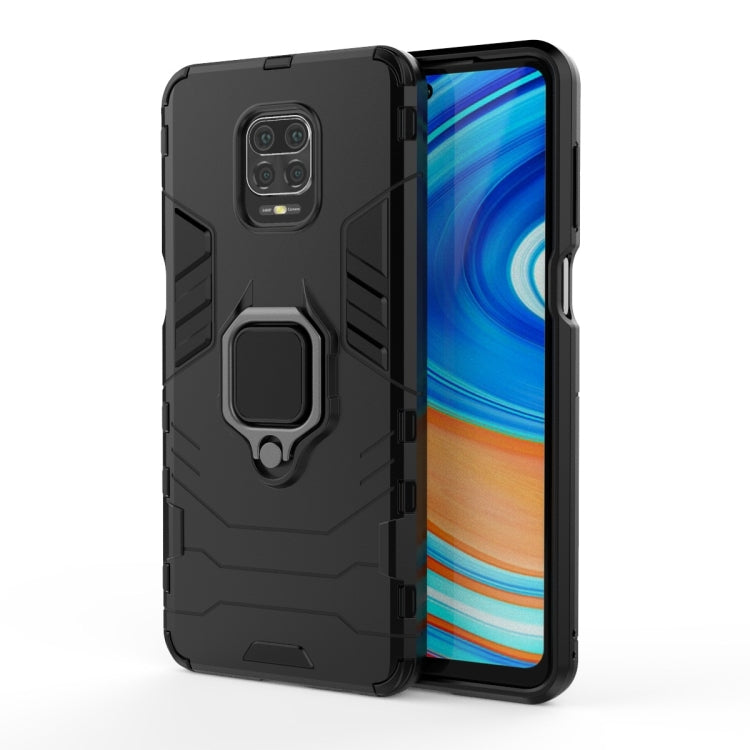 Black shockproof phone case with TPU bumper and magnetic ring holder
