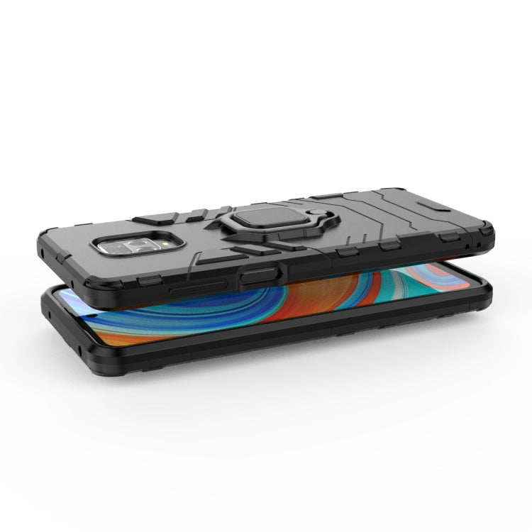 Black shockproof phone case with magnetic ring holder, top and bottom edges