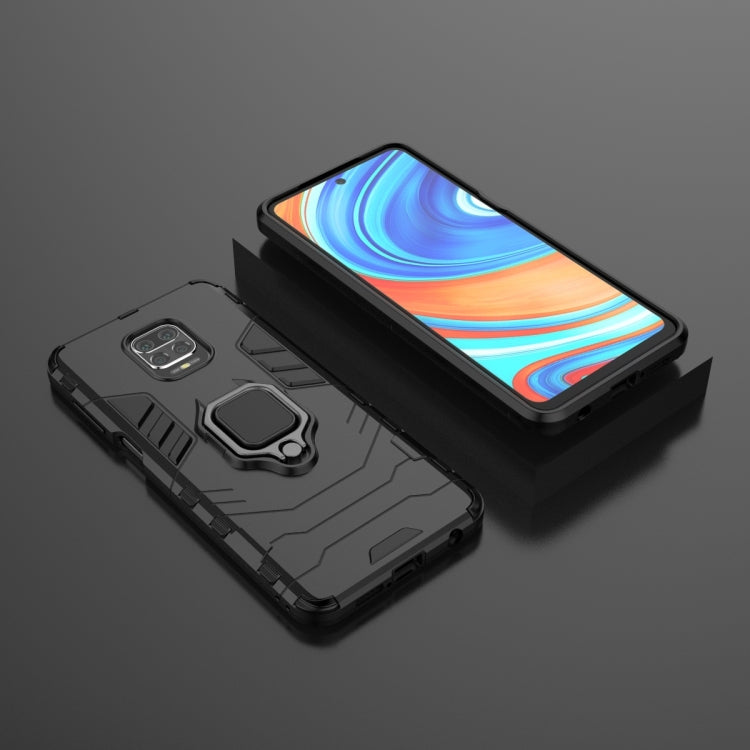 Black shockproof phone case with magnetic ring holder and cutouts