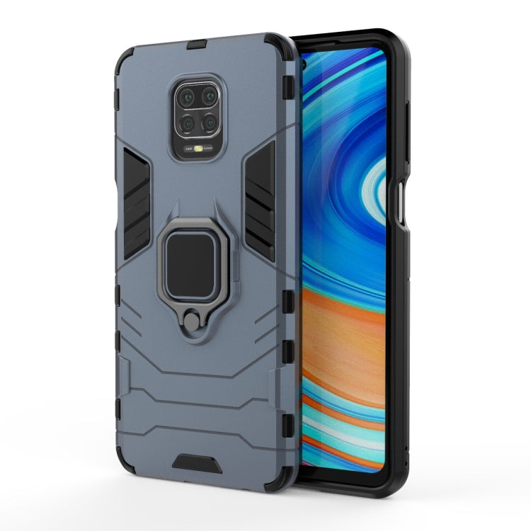 Navy blue shockproof phone case with TPU bumper and magnetic ring holder