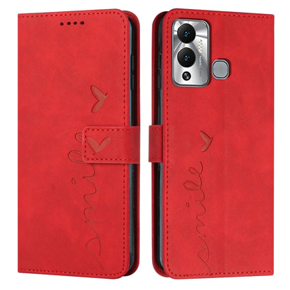 Red leather flip phone case with heart pattern and folio card holder
