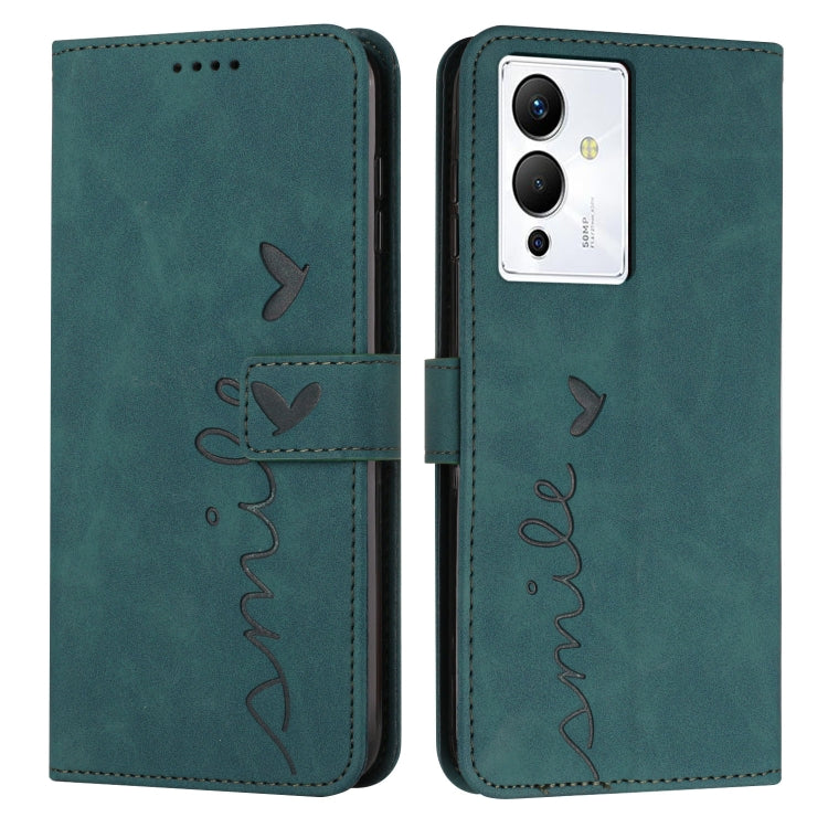 Teal leather wallet phone case with butterfly and heart pattern, flip cover, camera cutout