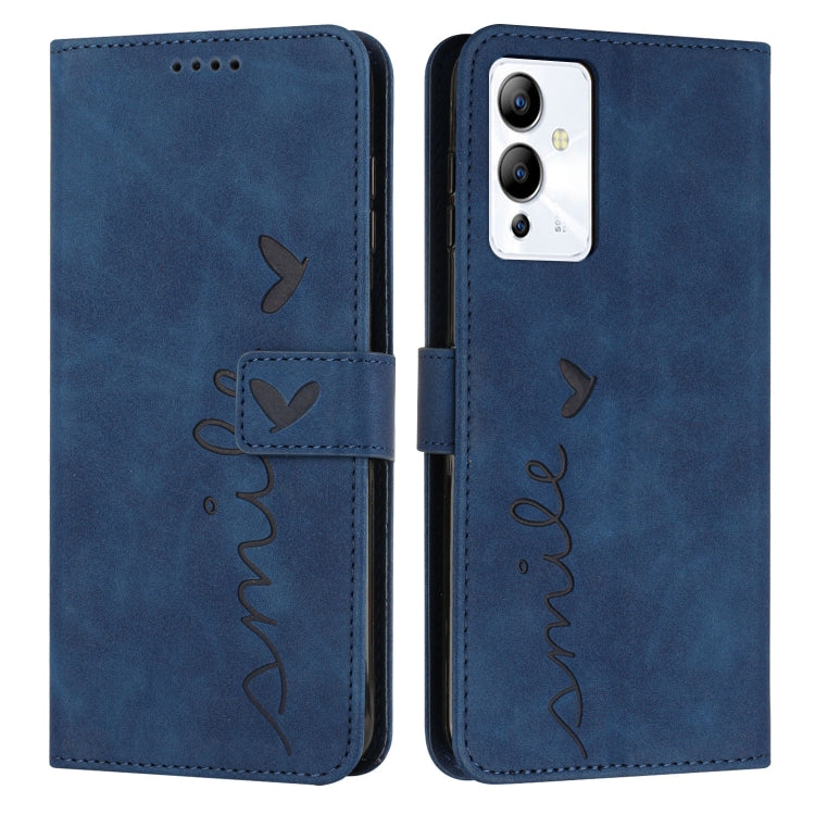 Blue leather wallet phone case with butterfly and heart pattern, flip cover, camera cutout