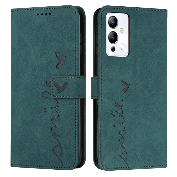Teal leather flip phone case with heart pattern and magnetic strap