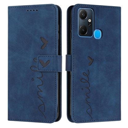 Blue leather flip phone case with heart pattern and cutout for camera