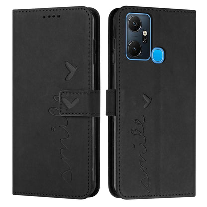 Black leather flip phone case with heart pattern and top magnetic clasp