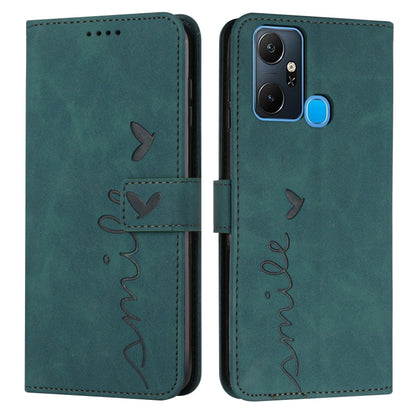 Green leather flip phone case with heart pattern and card slot