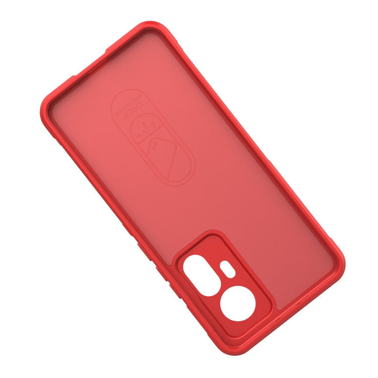Red TPU phone case with flannel lining, back panel with camera and logo cutouts
