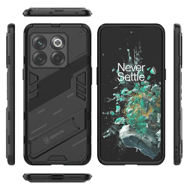 Punk armor phone case for OnePlus 10T 5G, black with camera cutouts and raised edges