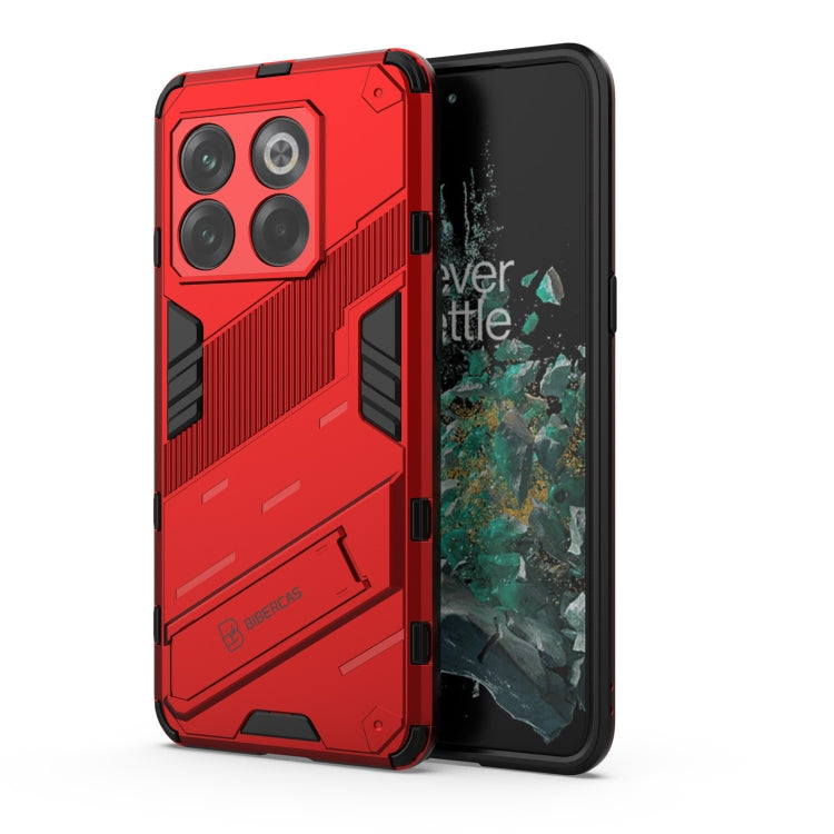 Punk armor phone case for OnePlus 10T 5G, red PC shell with TPU bumper