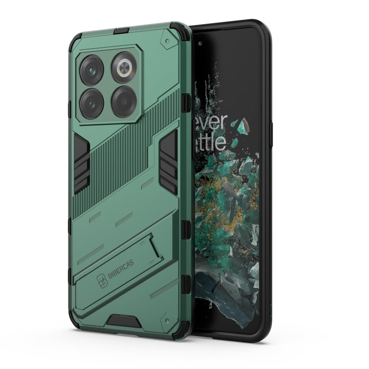 Punk armor phone case for OnePlus 10T 5G, green PC shell with TPU bumper