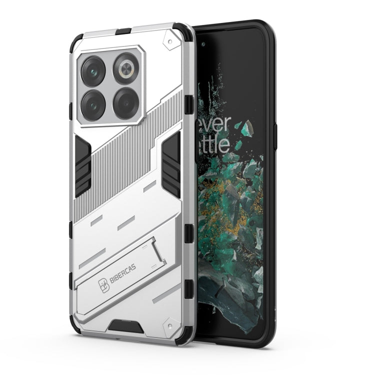 Punk armor phone case for OnePlus 10T 5G, white PC shell with TPU bumper