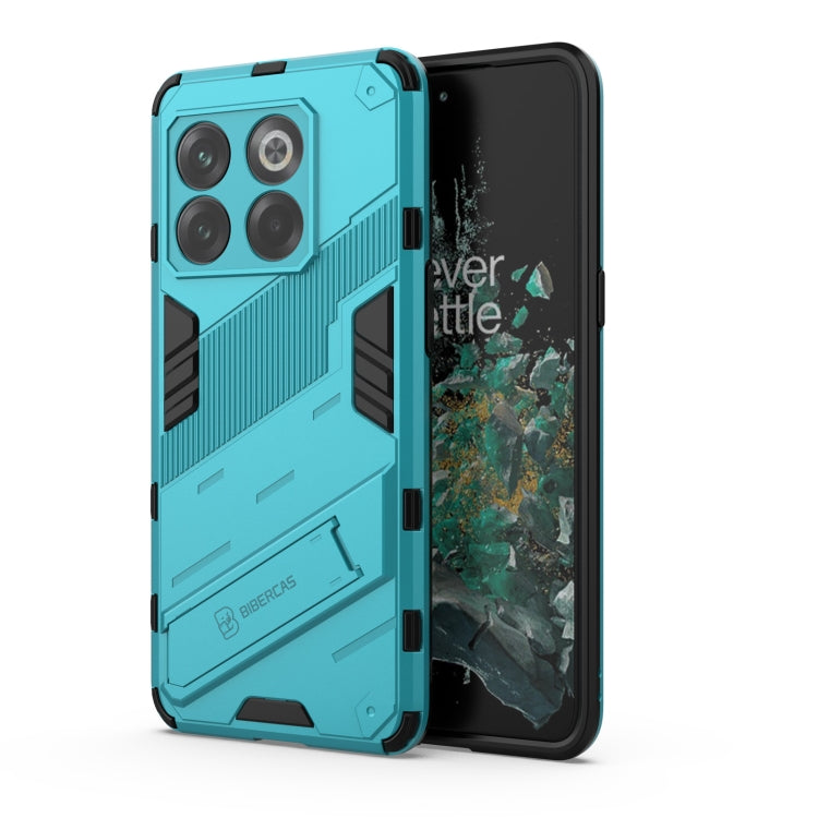 Punk armor phone case for OnePlus 10T 5G, blue PC shell with TPU bumper