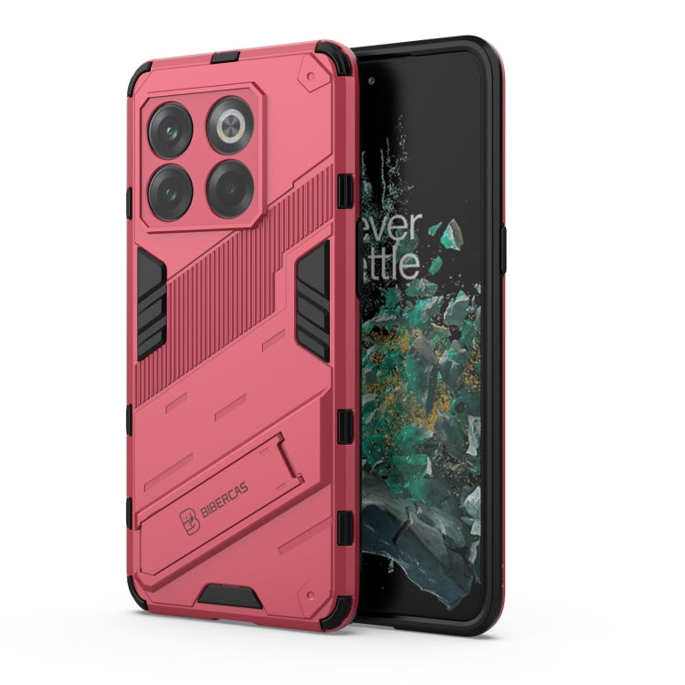 Rugged red phone case with holder for OnePlus 10T 5G, camera cutouts