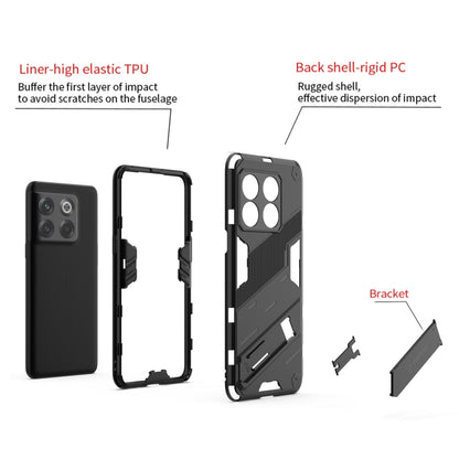 Black rugged phone case with bracket for OnePlus 10T 5G, protective bumper edges