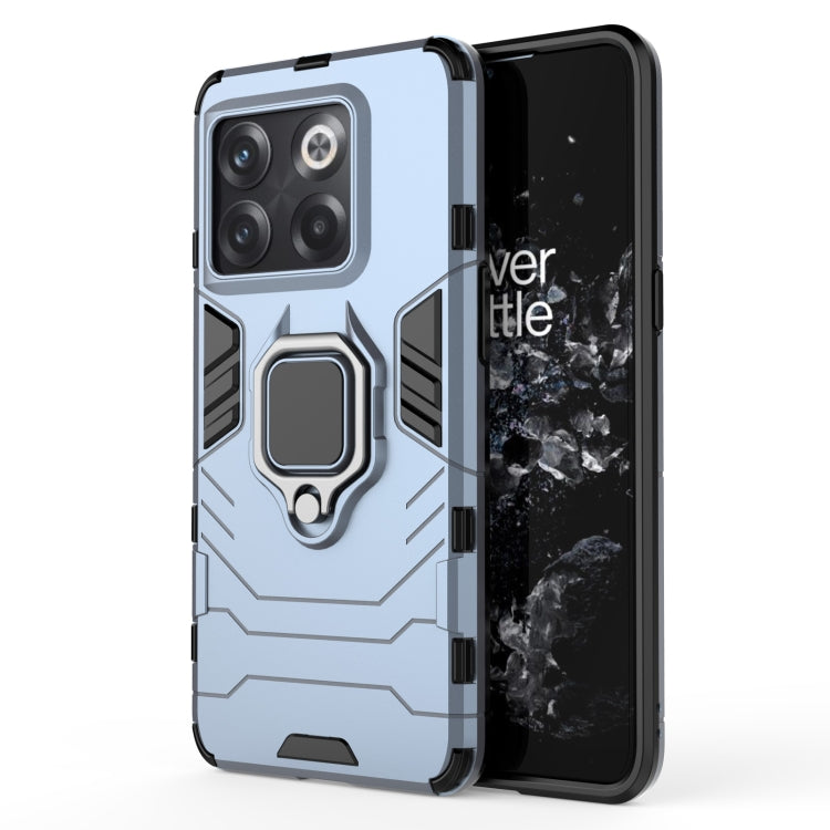 Magnetic ring phone case with TPU bumper, navy blue, with built-in ring holder on back.