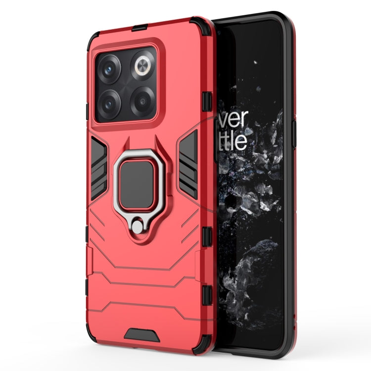 Magnetic ring phone case with TPU bumper, red, featuring camera cutouts and ring holder.