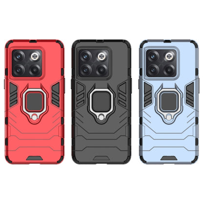 Rugged TPU phone case with magnetic ring holder, shown in red, black, and light blue