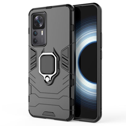 Magnetic ring phone case with TPU bumper, dark gray/black, ring holder on the back plate.