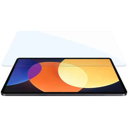 Tablet tempered glass screen protector, clear film covering the display