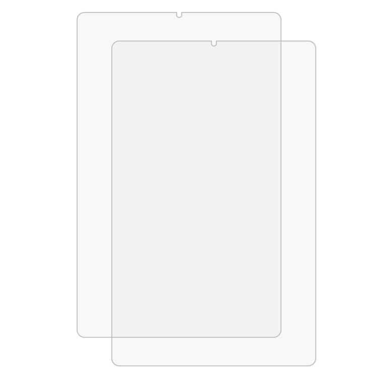 Two clear tablet tempered glass screen protectors with cutout tabs