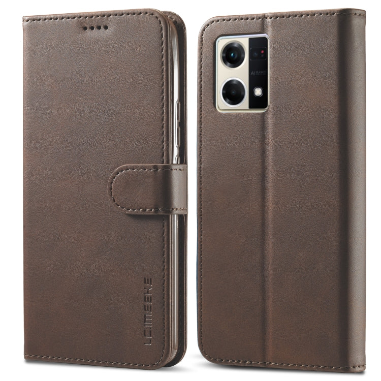 LC.IMEEKE brown leather flip phone case with side strap and camera cutout
