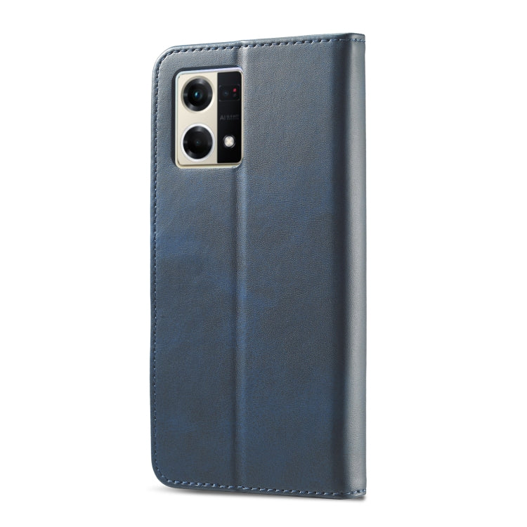 LC.IMEEKE blue leather flip phone case, back view with camera cutout