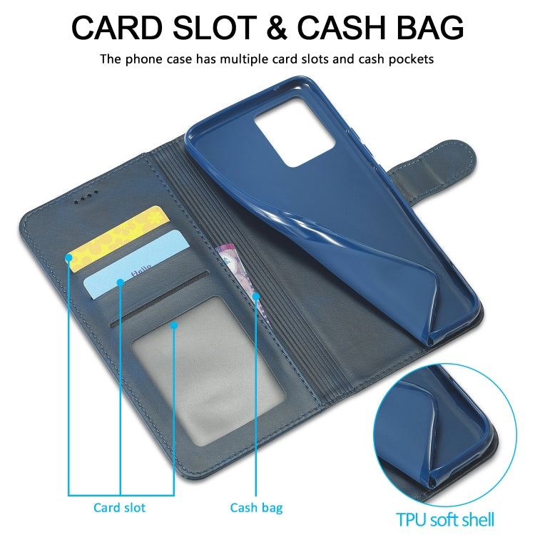 LC.IMEEKE blue leather flip case with card slots and cash pocket