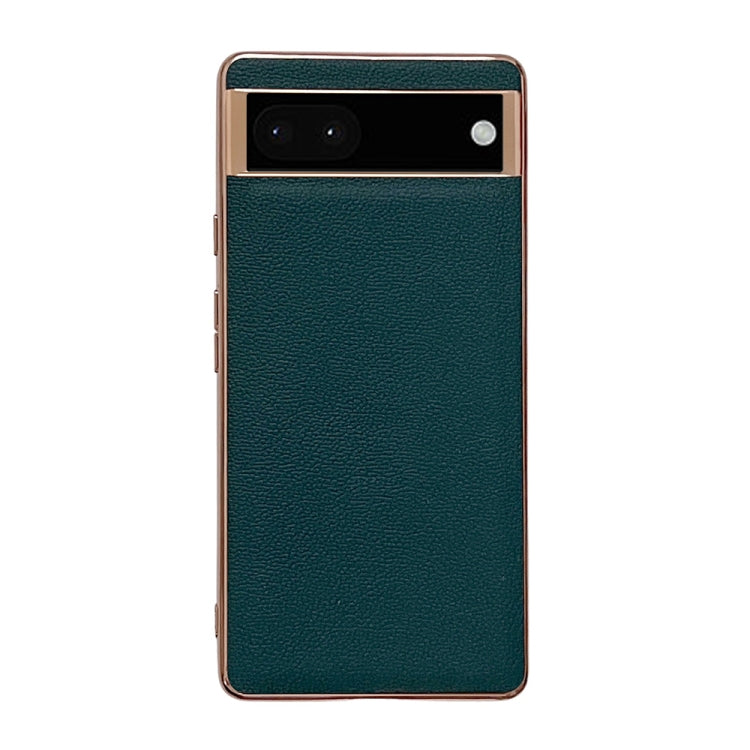 Dark green textured leather phone case with top camera cutout and slim edge frame