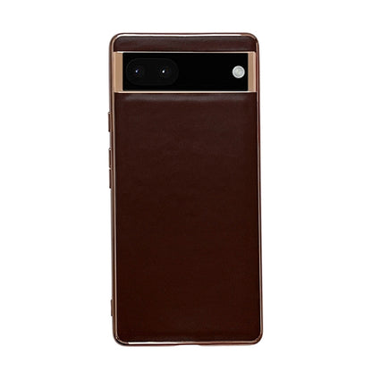 Genuine leather phone case for Google Pixel with coffee brown finish and camera cutout