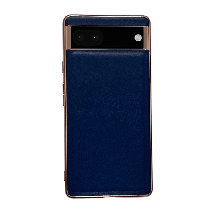 Genuine leather phone case for Google Pixel with blue finish and camera cutout