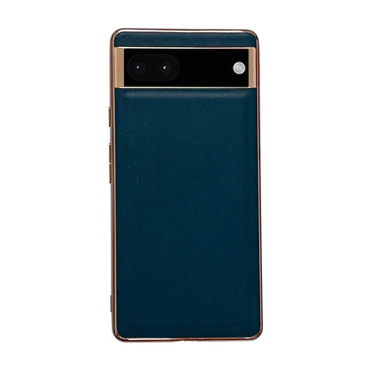 Genuine leather phone case for Google Pixel with dark blue finish and camera cutout