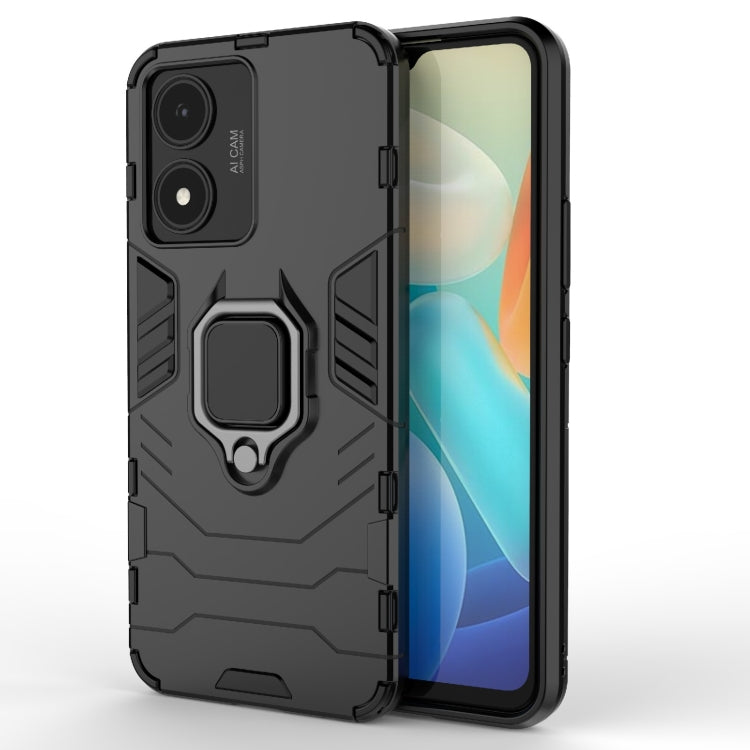 Black shockproof phone case with magnetic ring holder, raised camera and screen edge