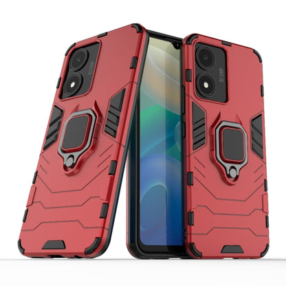 Shockproof phone case with magnetic ring holder, red rugged TPU/PC design