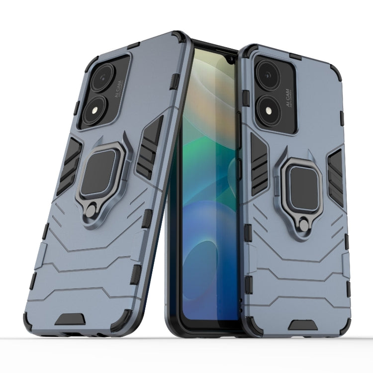Shockproof phone case with magnetic ring holder, dark gray rugged TPU/PC design