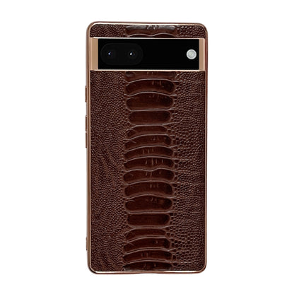 Coffee-brown leather phone case with embossed alligator pattern, camera window