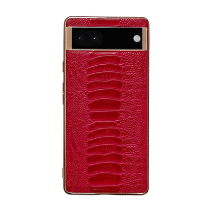 Red leather phone case with embossed alligator texture and camera window