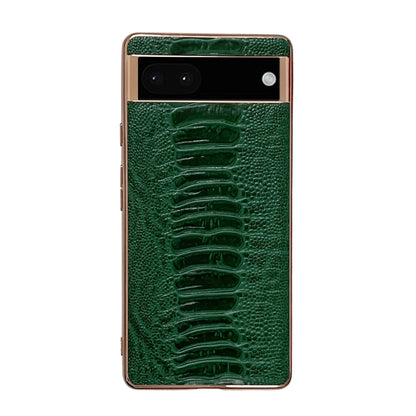 Green leather phone case with embossed alligator texture and camera window