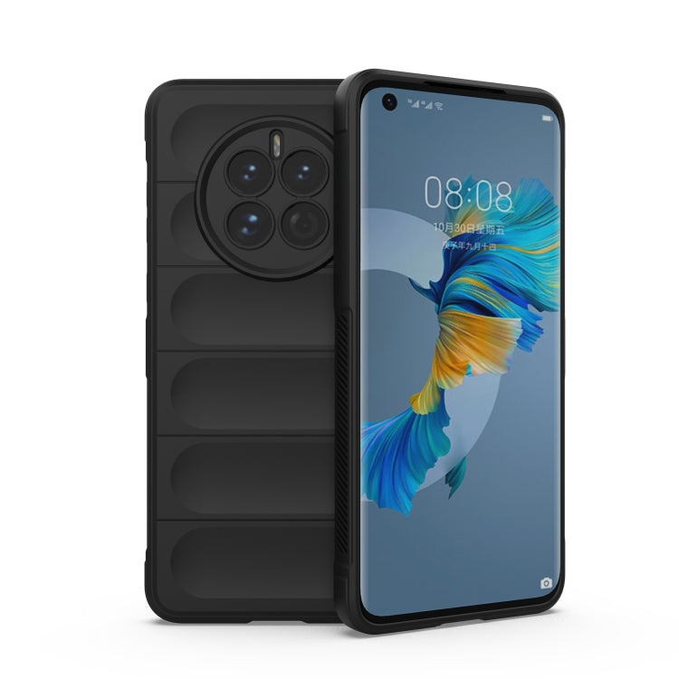 Phone case for Huawei Mate 50, black TPU with flannel-style panel and raised camera cover
