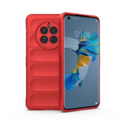 Phone case for Huawei Mate 50 Pro, red TPU with flannel-style panel and raised camera cover